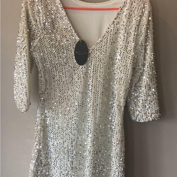 Ad Lib- silver/white sequin stretchy dress- size 14 - Picture 1 of 4